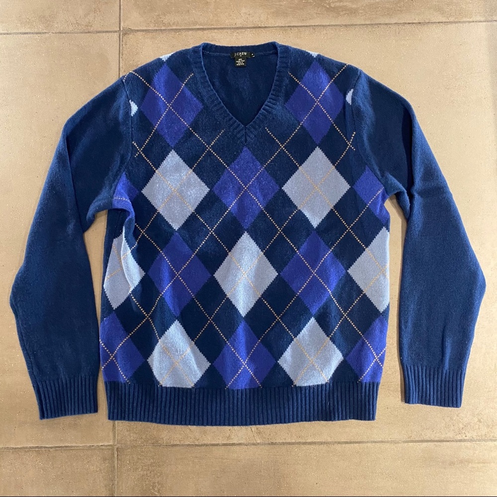 J Crew Argyle V-neck sweater
